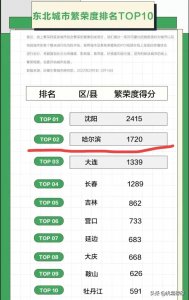 ​东北城市繁荣度排名出炉，沈阳与哈尔滨大幅领先大连、长春等城市